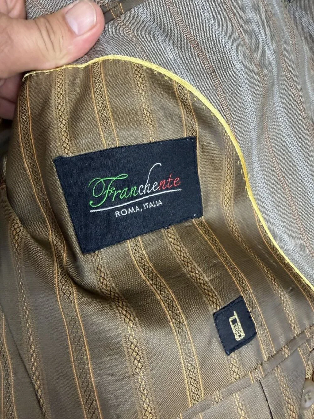 Franchente Mens Beige Striped Blazer 52S